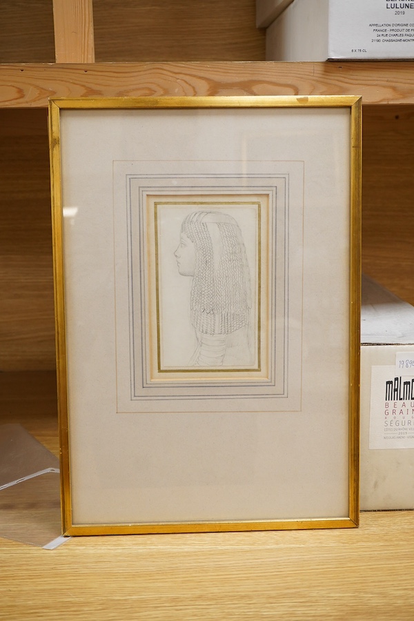 Attributed to Sir Edwin Landseer RA (1802-1873), Head and shoulder portrait of a young girl with long braided hair, inscribed verso ‘Sold at Sothebys June 1967’, pencil drawing taken from a sketch book, 15 x 9cm